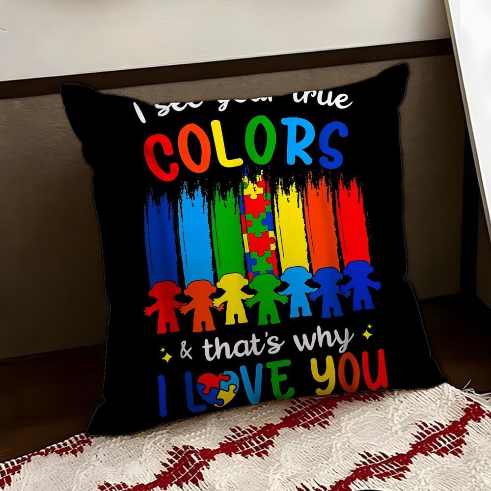 Autism Support Puzzle Cushion Cover Reversible Soft Durable Pillow Cover Home Car MultiScene Use for Daily Comfort