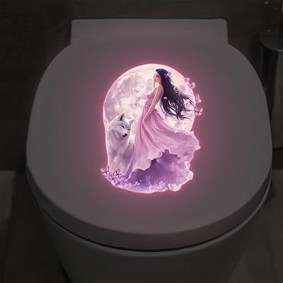 Glow-In-The-Dark Moonlight Fairy Wolf Toilet Sticker Toilet Lid Decoration Wall Decal Self-Adhesive Removable Luminous Decals