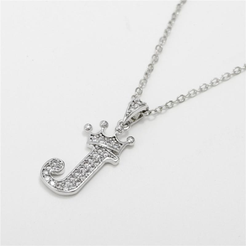 Cubic Zirconia Crown Letter Pendant Necklace Silver Hip Hop Punk Alphabet Jewelry