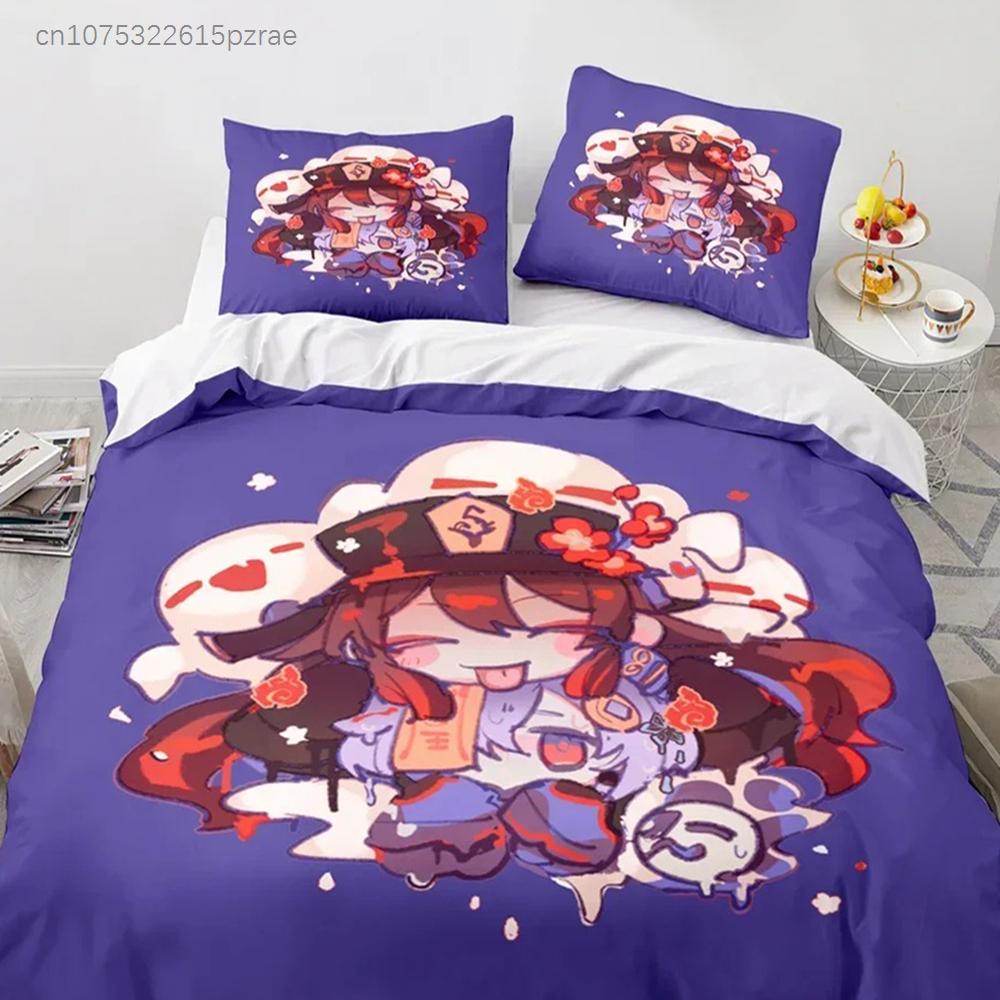 Genshin Impact Bedding Set Anime Game Kids Duvet Cover Sets Comfortable Bedspreads Queen King Size Bedroom Decor