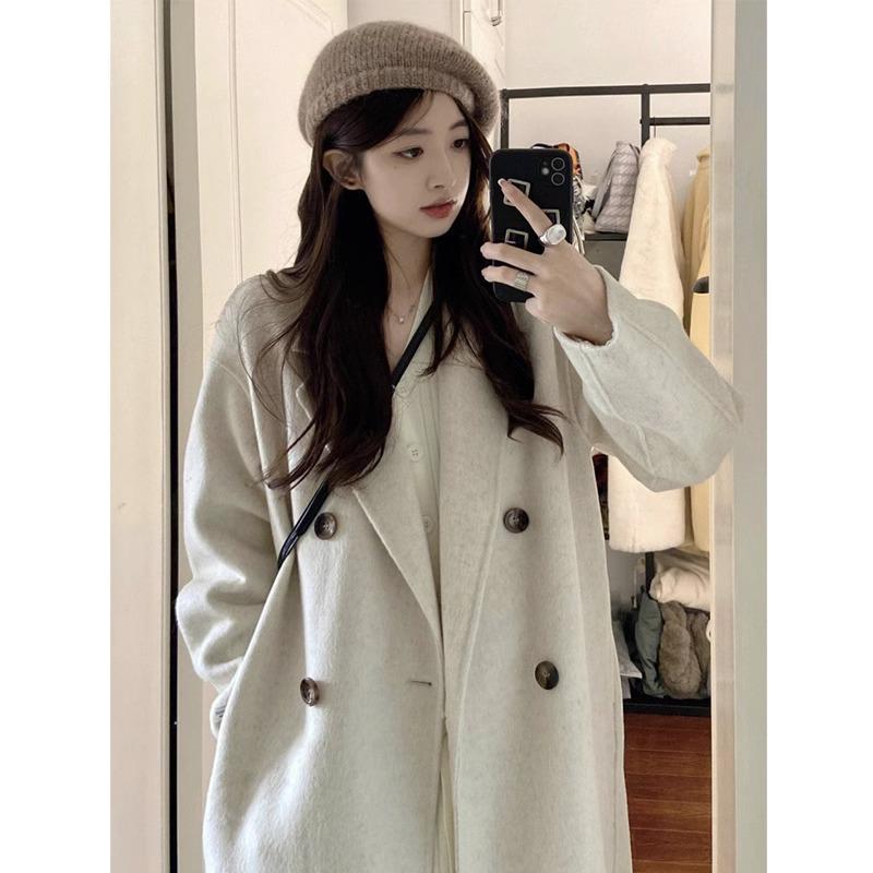 

Korean Style High-End Woolen Oatmeal Coat for Women - Petite, Mid-Length, Autumn/Winter 2025 Collection XL