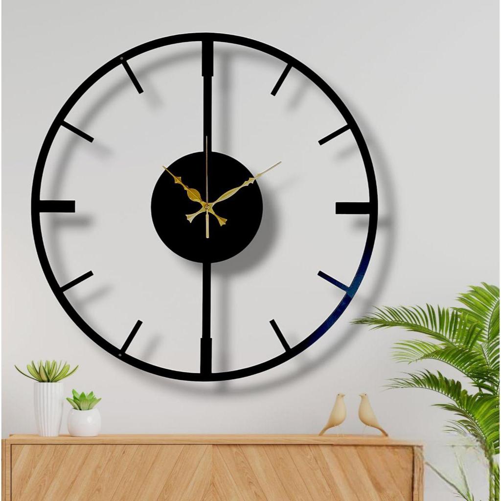 Modern Metal Wall Clock for Living Room, Stylish Analog Wall Clock for Home & Hall, Designer Big Size Clock (50 Cm) (Black)