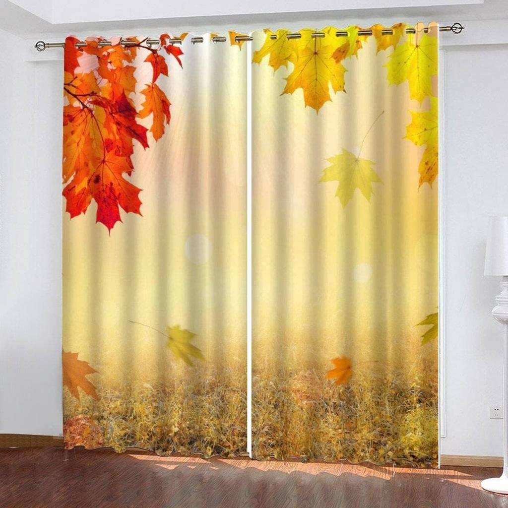 Herbst Ahornblätter Vorhang Herbst Pflanze Natur Szenerie Aquarell Muster Gardinen Küche Schlafzimmer Wohnzimmer Fensterbehandlung Polyester Ideal Für Bereich