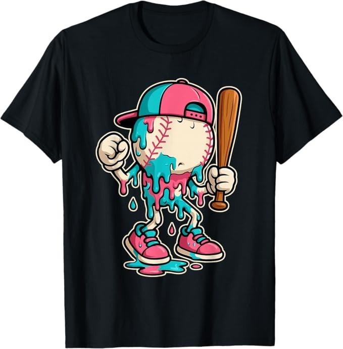 

Baseball Drip for Boys Ice Cream Drip Baseball T-Shirt 2XL