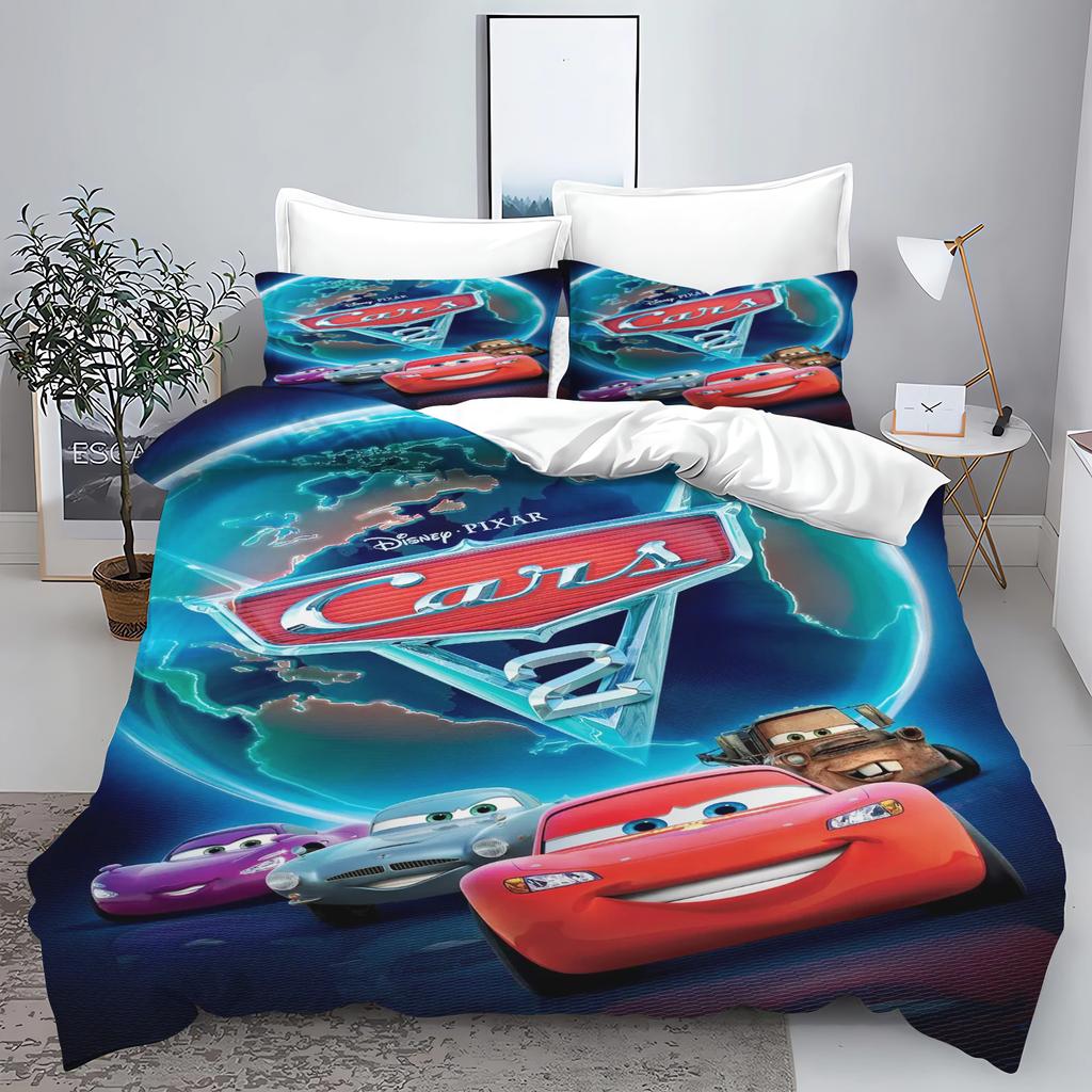 Zestaw pościeli 3D dla dzieci Lightning Mcqueen Łóżko podwójne Zestaw pościeli Słodka drukowana kreskówka Poszwa na kołdrę Poliestrowy zestaw kołdry Rozmiar Twin King
