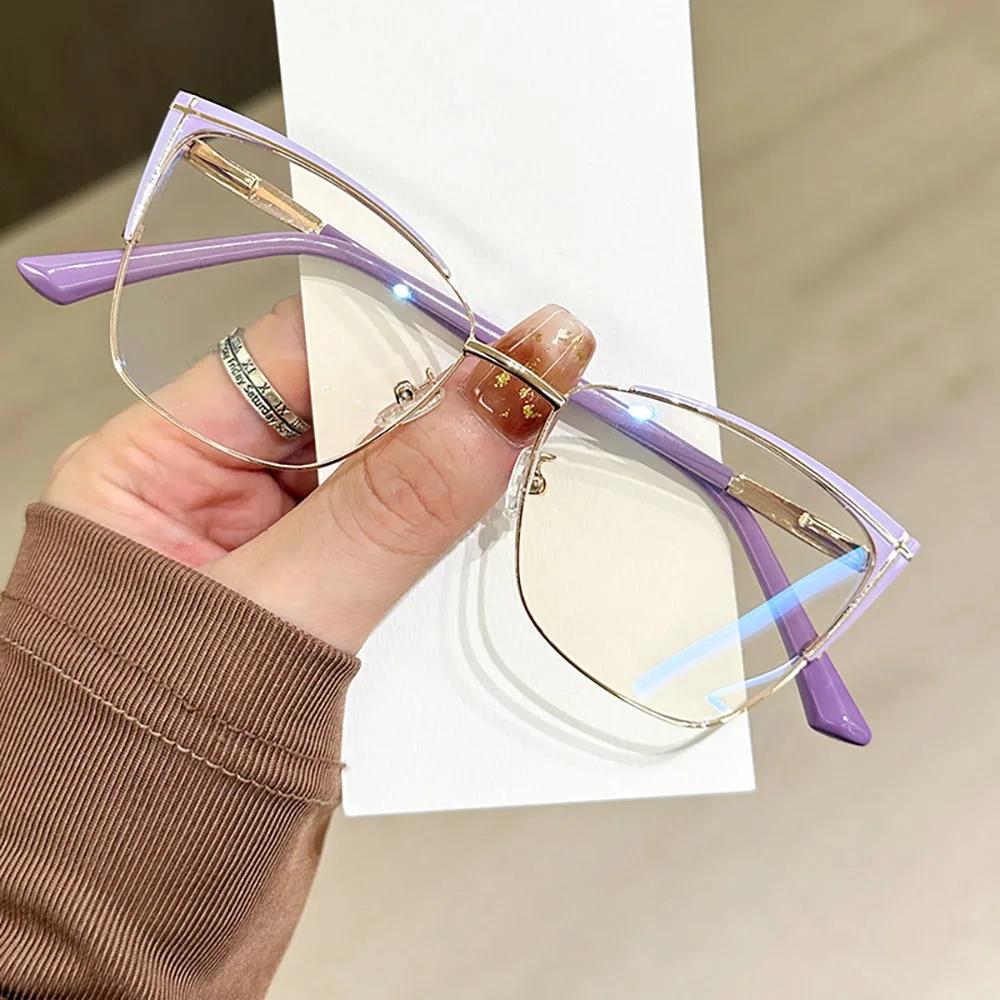 

Women Cat Eye Glasses Design Trendy Metal Anti Blue Light Glasses Blue Light Blocking Eyewear Computer Optical Spectacle Oculos