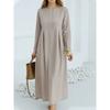 JPNTKY Fashion Autumn Winter Solid Color Print Long Sleeve O-Neck Casual Dresses