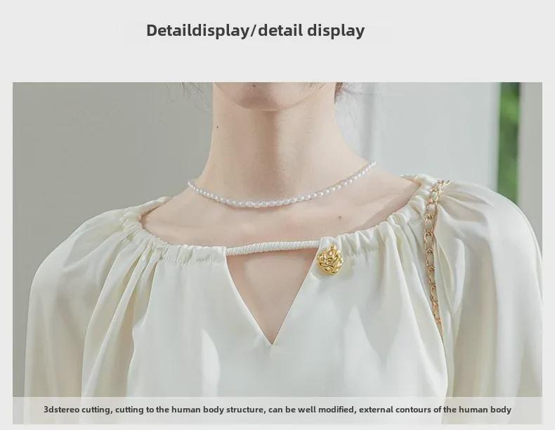 2025 French Apricot Satin Women's Spring Shirt with Unique Slimming Design