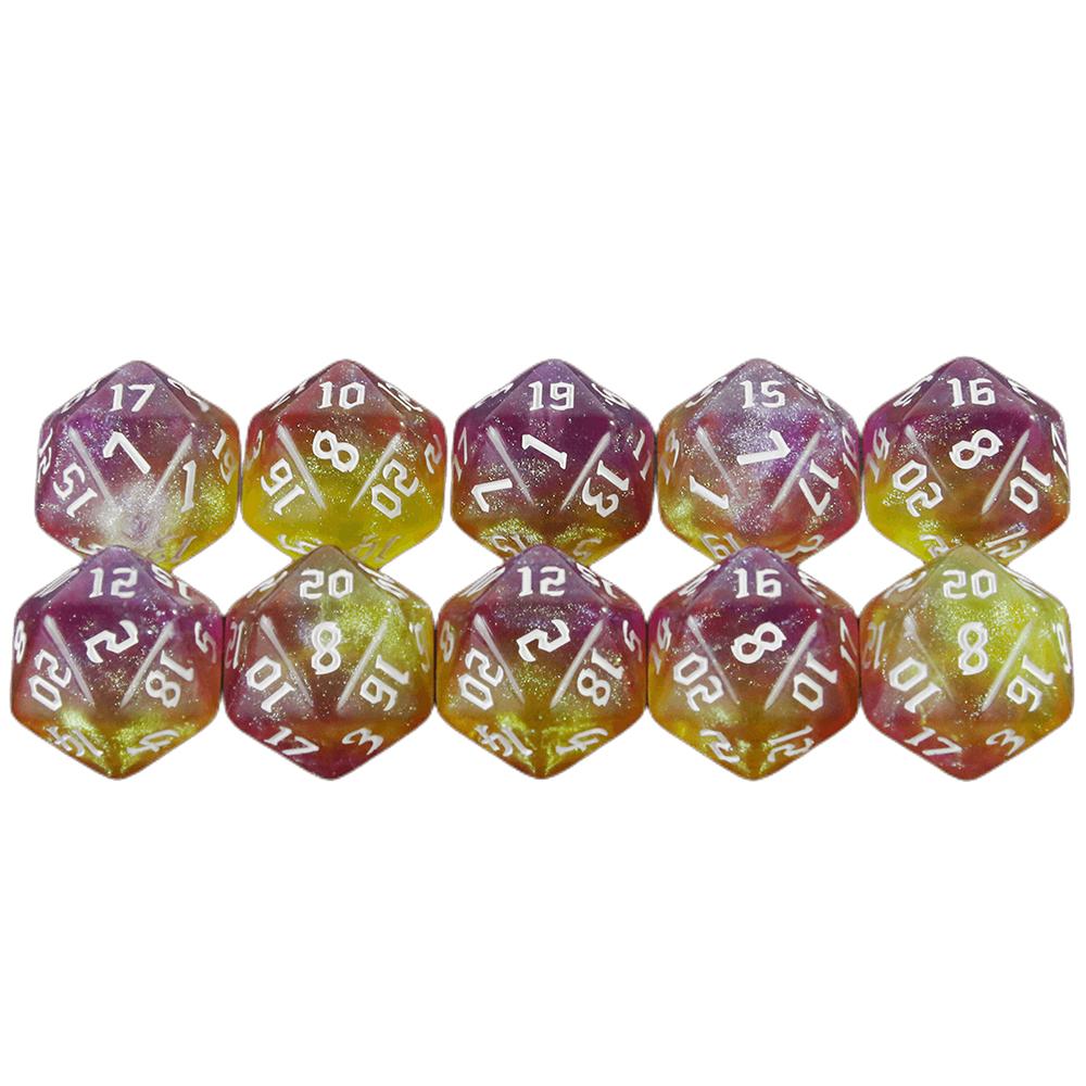 Polyhedral D20-terning 10 stk 20-sidig dobbelfarge med glitterterninger for DND-brettspill og rollespill