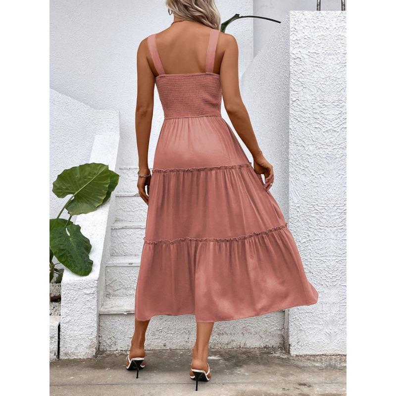 VEZFAA Kvinnemote Sommer Vår Ensfarget Print Ermeløse seler Høy midje Uformelle kjoler