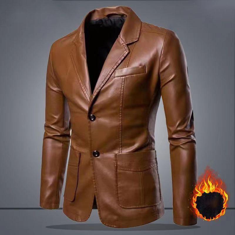 Spring Autumn Fashion Men's Lapel Artificial Leather Dress Suit Coat Male Business Casual Pu Blazers Jacket