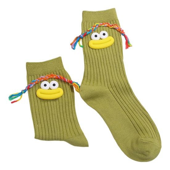 Funny Face Socks Cartoon Crew Socks with Colorful Braids Sausage Lips Cute Silly Socks for Women Girls Birthday Festive Gifts