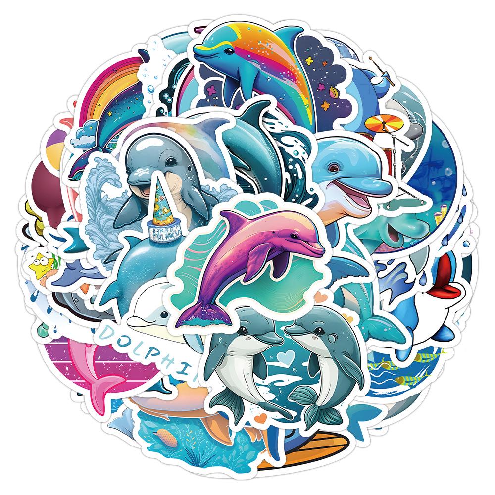 50 Stück Wasserdichte Cartoon-Delfin-Aufkleber - Meeresleben Journal Dekoration, Kratzfest.