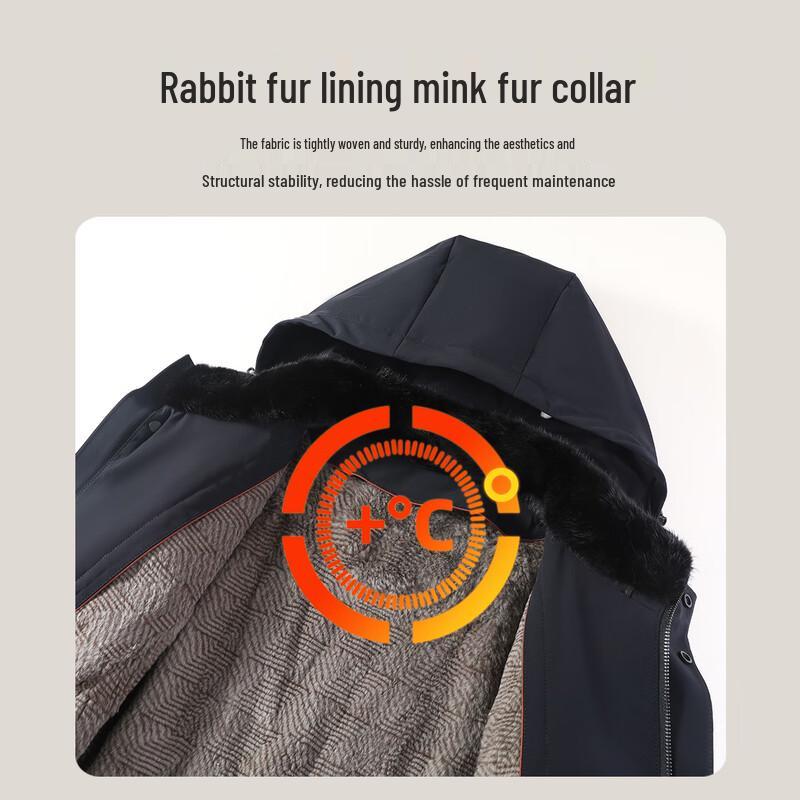 Men's Removable Rabbit Fur Lined Thickened Parka