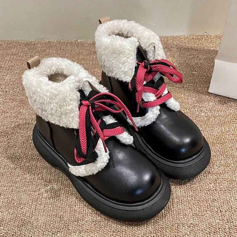 Booties Ribbons Bow Cute Ankle Ladies Snow Boots Elegant with Medium Heels Female Shoes Kawaii Round Toe Demi-season Y2k Fashion