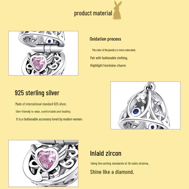 Ziyun Silver S925 Easter Egg Pendant: Fashionable, Openable, DIY Beaded Accessory SCC1465