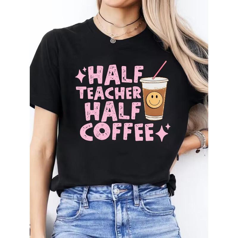 Spanish Alphabet Print Spring And Summer Casual T-Shirt Round Neck Short-Sleeved Sports T-Shirt Women'S Top
