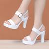 10cm Small Size 32-43 Sexy Genuine Leather Shoes Women's Thick Platform Sandals 2025 Block High Heels Sandals for Office Model