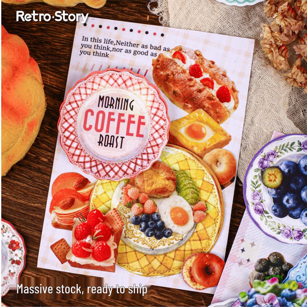 RetroStory Porcelain Dream Sticky Notes: Handwritten-Style Journals, Food-Themed Background, 10 Sheets/Pack