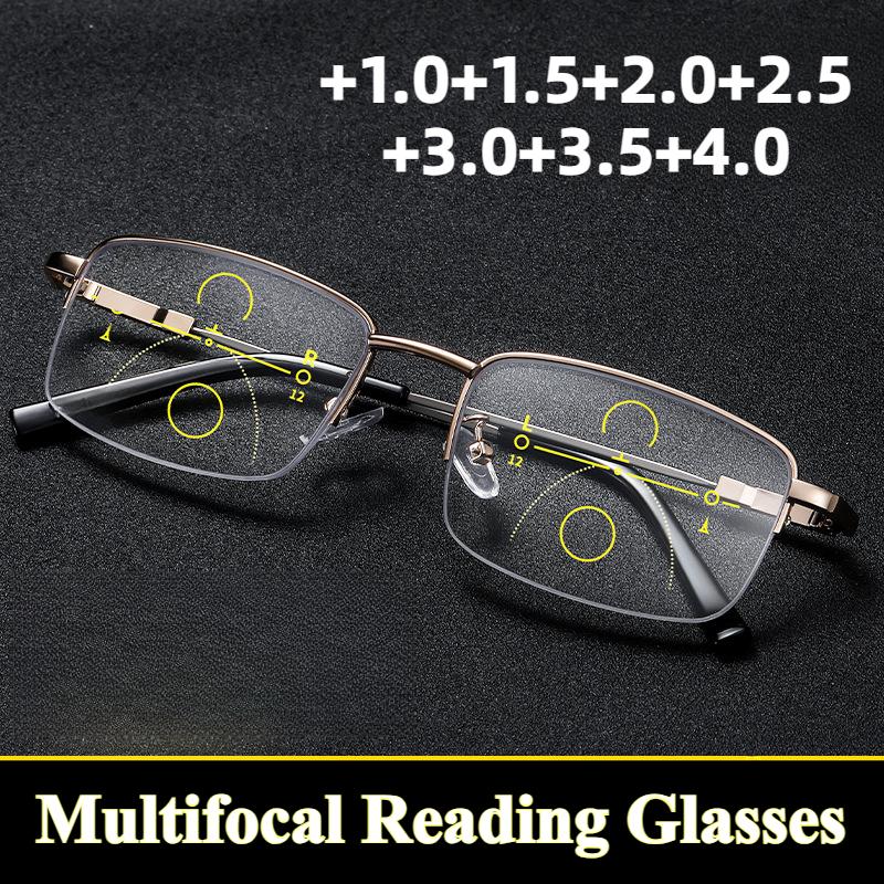 Men's Progressive Multifocal Reading Glasses Anti Blue Light Bifocal Presbyopia Glasses for Myopia Hyperopia