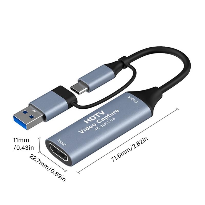 Spielvideo-Aufnahmekarte Typ C+USB auf HDTV 4K 30Hz 1080P 60Hz Recorder Video-Gaming-Camcorder Niedrige Latenz Konverter