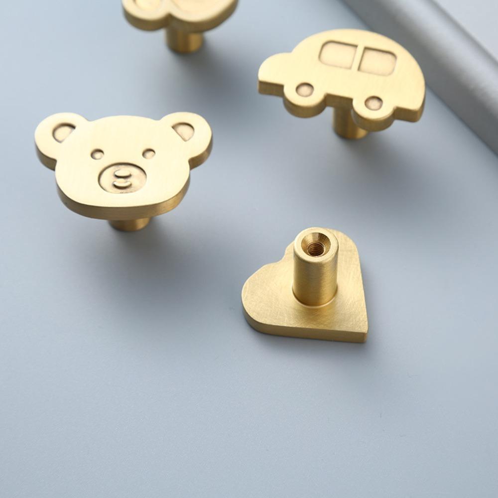 Heart-shaped Cartoon Door Handles Brass Cabinets Drawers Knobs Bear Furniture Handles  Hardware
