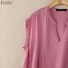ZANZEA Blusa Casual da Donna con Scollo a V, Colore Unito, Vestibilità Larga, Inserti in Pizzo, Manica Corta
