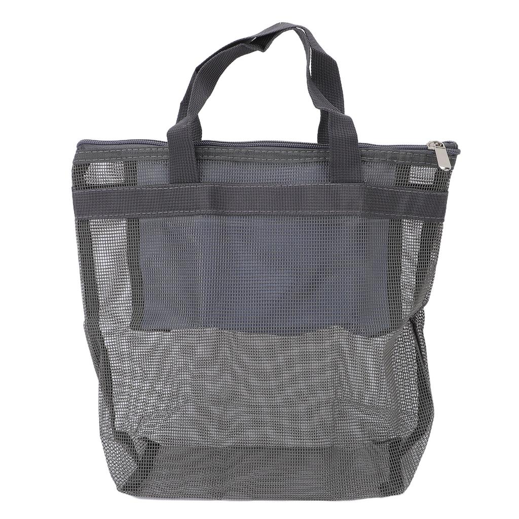 Mesh Beach Bag Quick Drying Mesh Shower Caddy Travel Toiletry Bag for Toys Pool Family Travel Vacation Dark Gray