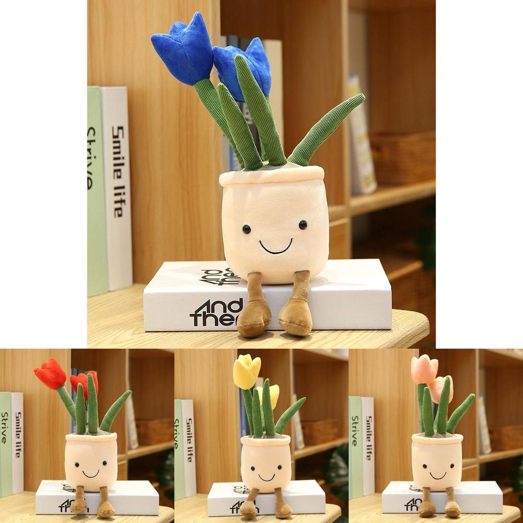 Adorable Lifelike Tulip Plush Toy Comfortable Soft Flower Pot Doll For Home Decor