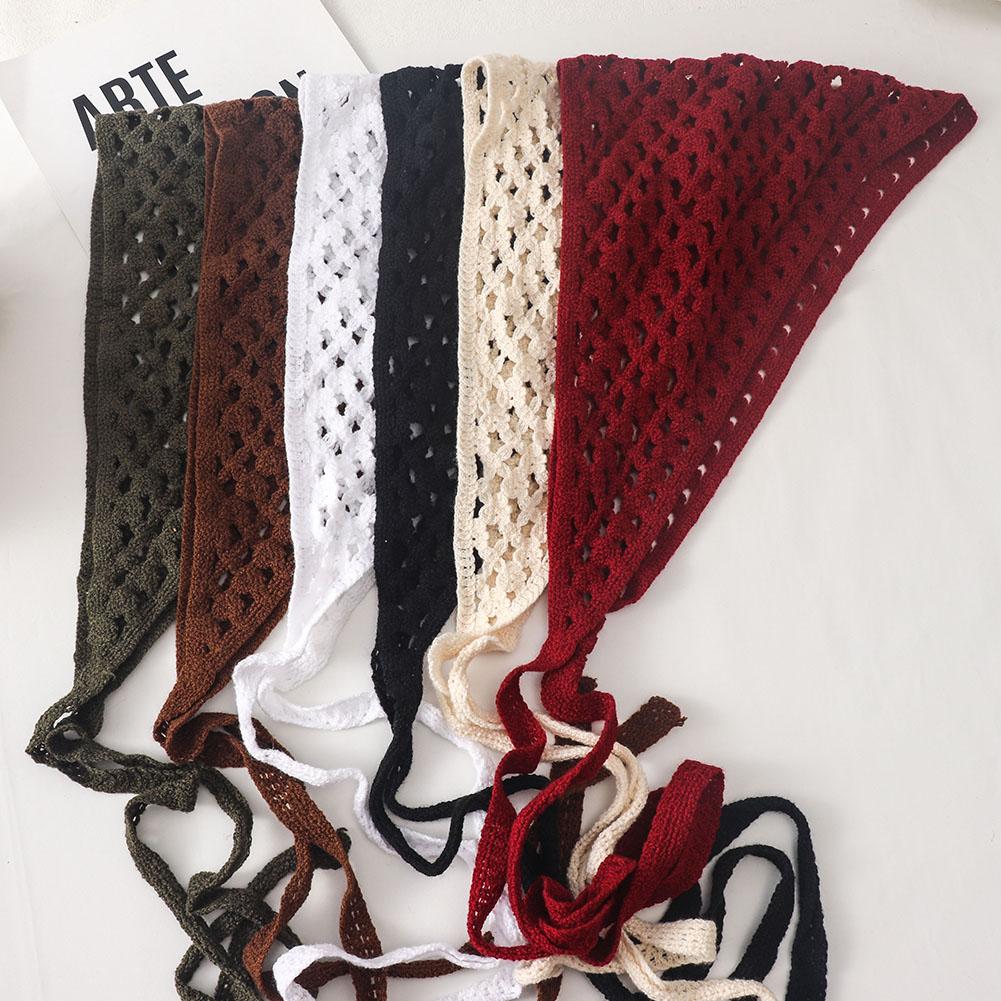 New Korean Style KFashion Hollow Out Knitted Triangular Bandanas For Women Head Wrap Kerchief Handmade Crochet Headscarf Triangle Scarf