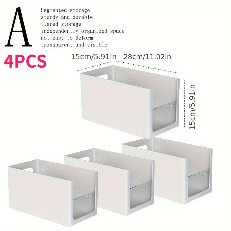 

4 Pack White Storage Box with Handle Clear Panel Durable Waterproof Stacking for Organizing Kitchen Cabinets and Drawer Dividers