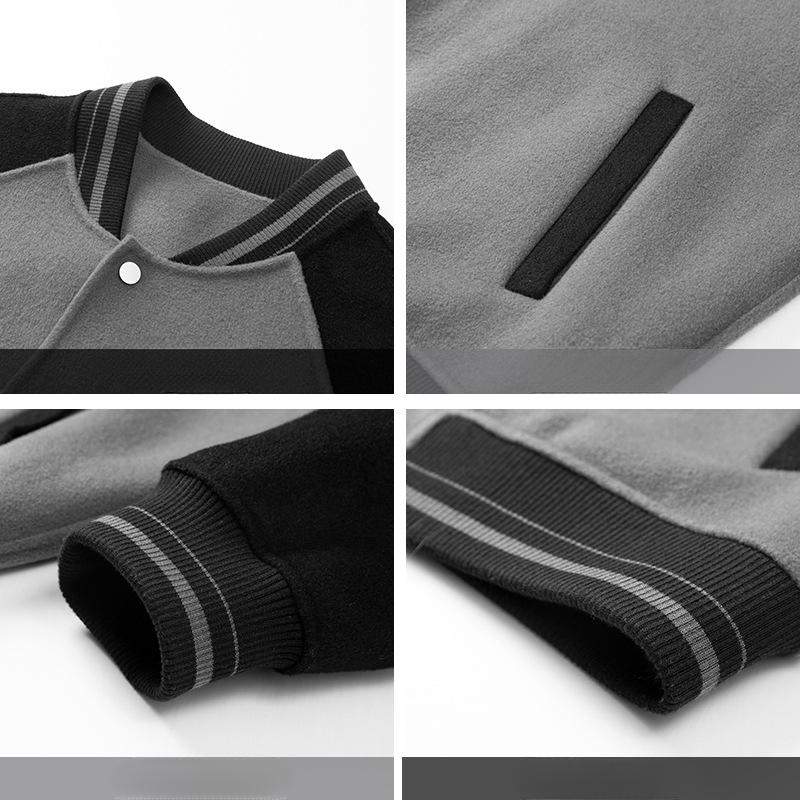 Jacket Men's Spring New Baseball Collar Suede Stand-up Collar Color Matching Loose Coat Youth Fashion Versatile Top