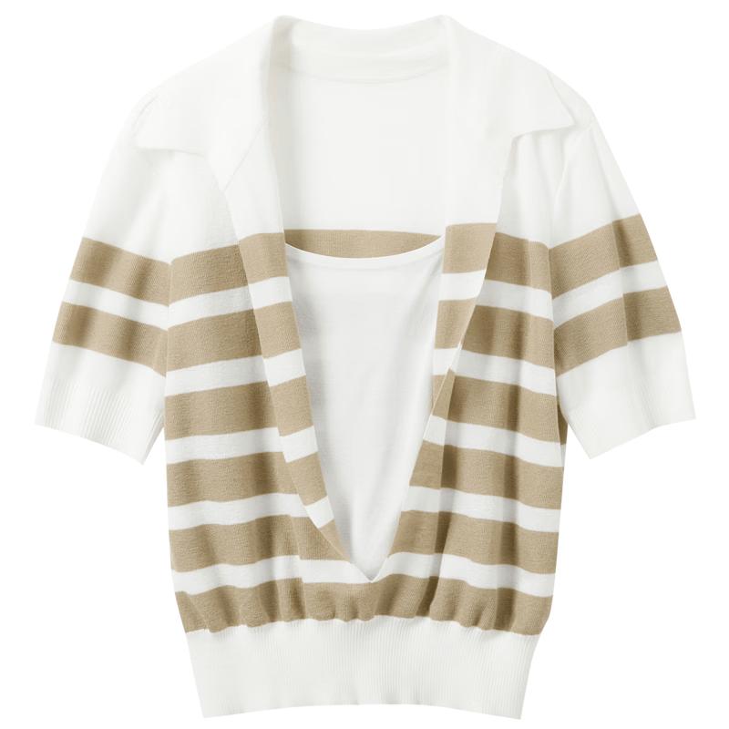 

Sancai Women s Striped Faux Two-Piece Short-Sleeve Knit Top XL
