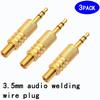 3.5mm/1/8 Stereo Male Plug Audio Cable Connector w/Spring Coax Cable Audio Solder Adapter 3-Pack