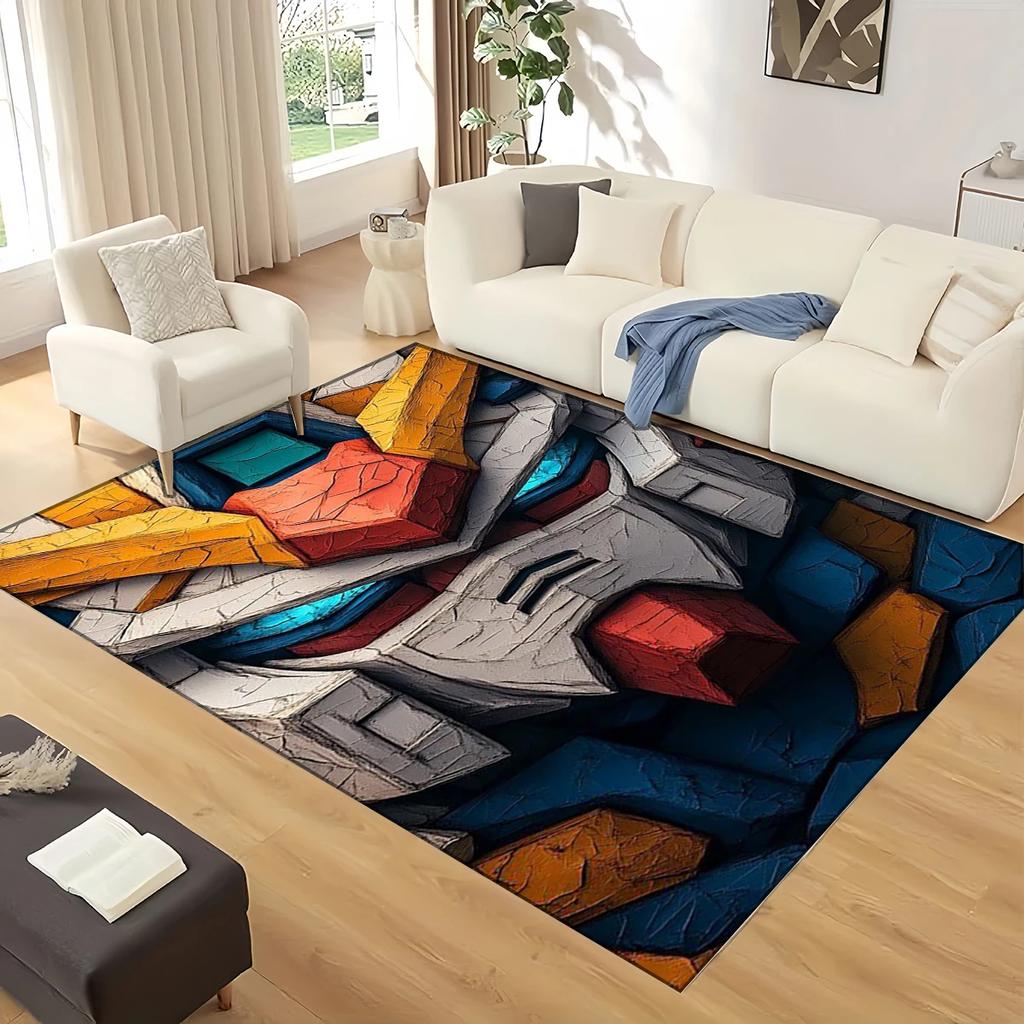 3D GUNDAM Robot Cartoon Carpet Rug for Living Room Bedroom Home Sofa Decoration,kids Play Non-slip Floor Mat Christmas Gift