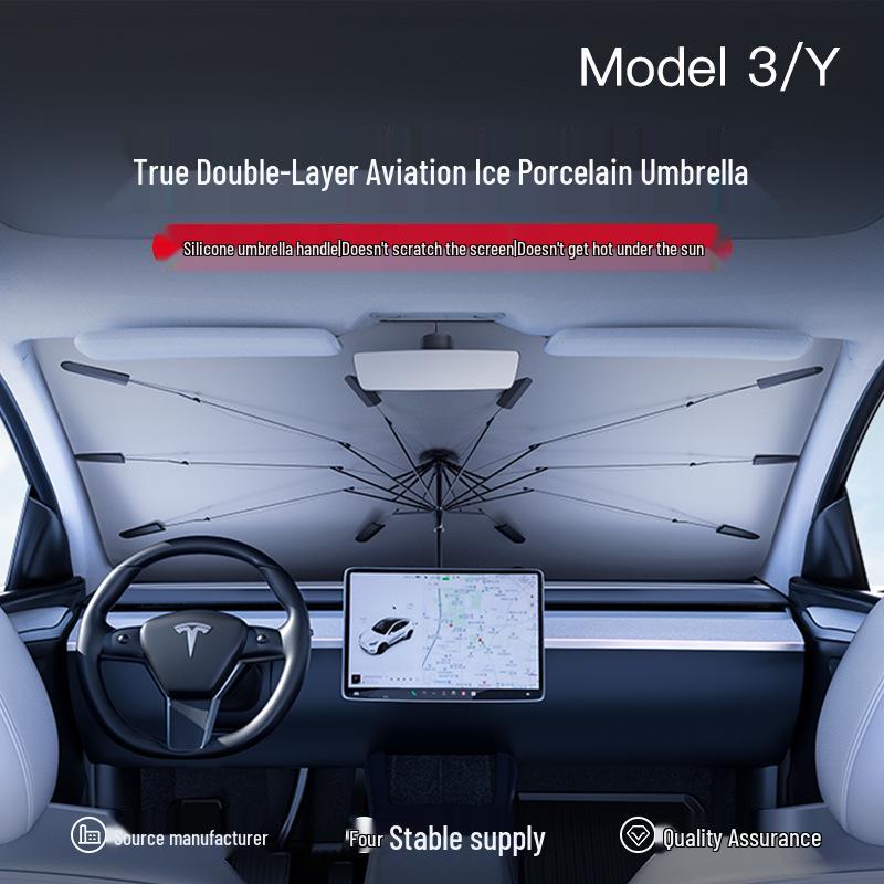 Tesla Model 3/Y Windshield Sunshade: Heat Insulating Sun Visor for Refreshed Model