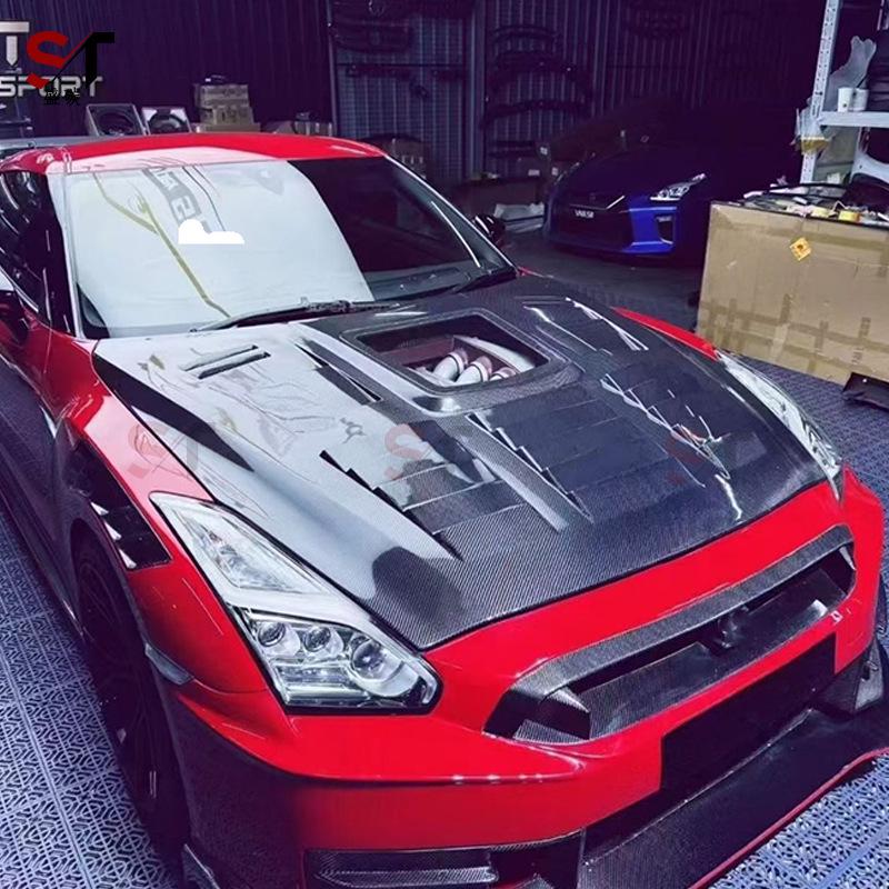Compatible Nissan GTR R35 Carbon Fiber Hood with Transparent Glass Style
