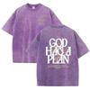 Retro Acid Wash Oversized T-shirt Front Back Bible Verse Inspirational Text Graphic Casual Daily Tops Asian Size