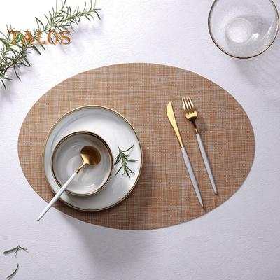 PVC Woven Table Mats Ellipse Solid Color Non-slip Waterproof Wear-resistant Heat-resistant Bowl Pads Drink Cup Coasters for Kitchen Home Bar Dining