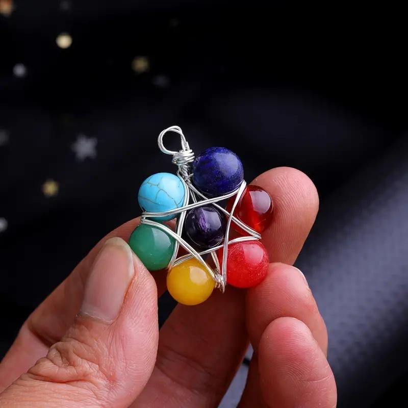 Красочный шестиконечный звездный круглый бусинный кулон, кулон из натурального камня кристалла Chakela, популярные европейские и американские украшения