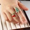 Christmas Tree Enamel Santa Claus Ring Dripping Oil Xmas Jewelry Ornaments Christmas Ring Set  Gift