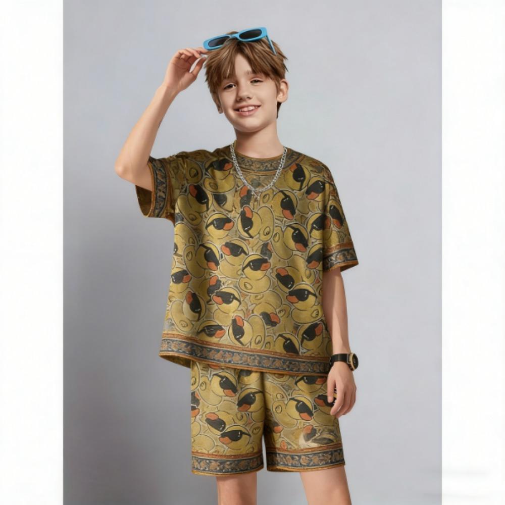 Men's Set Fashion Fun Animal Duck Printed Men's T-shirt and Shorts 2 Piece Set Summer Casual Outdoor Men's and Women's Outfit