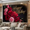 Party Backdrop Pink Red Elegant Flat Golden Glittery Text Roses Flowers Photo Background Decor Birthday Party Decor