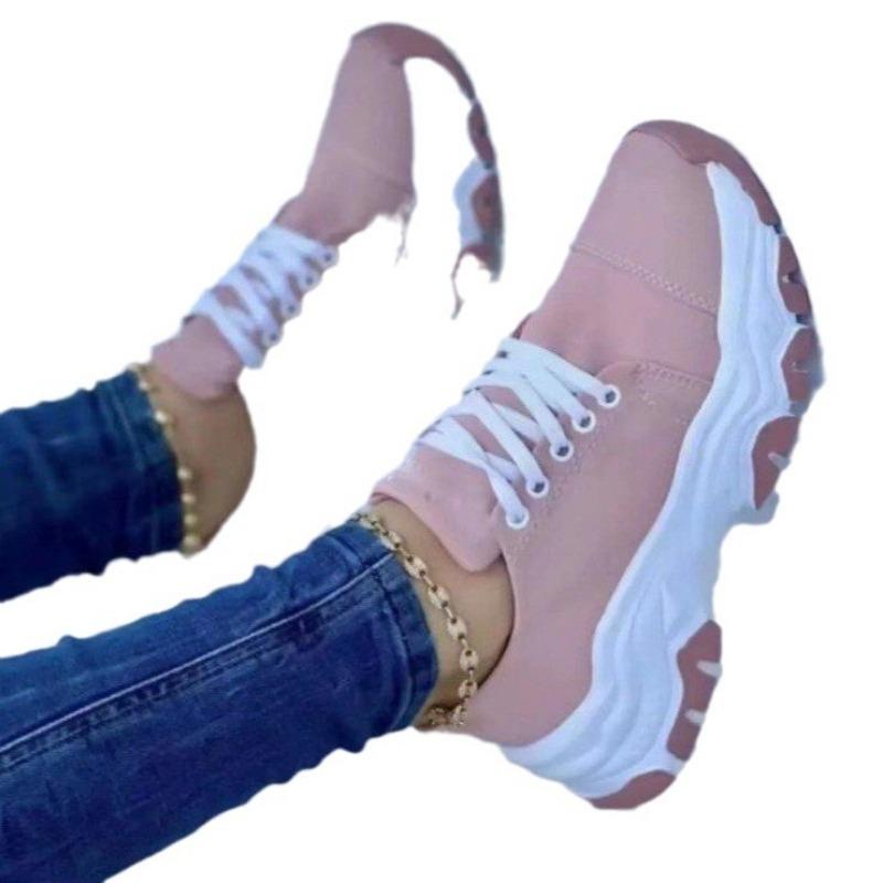 New women's shoes platform color matching lace-up running shoes women's large size low-top casual single shoes sports shoes women