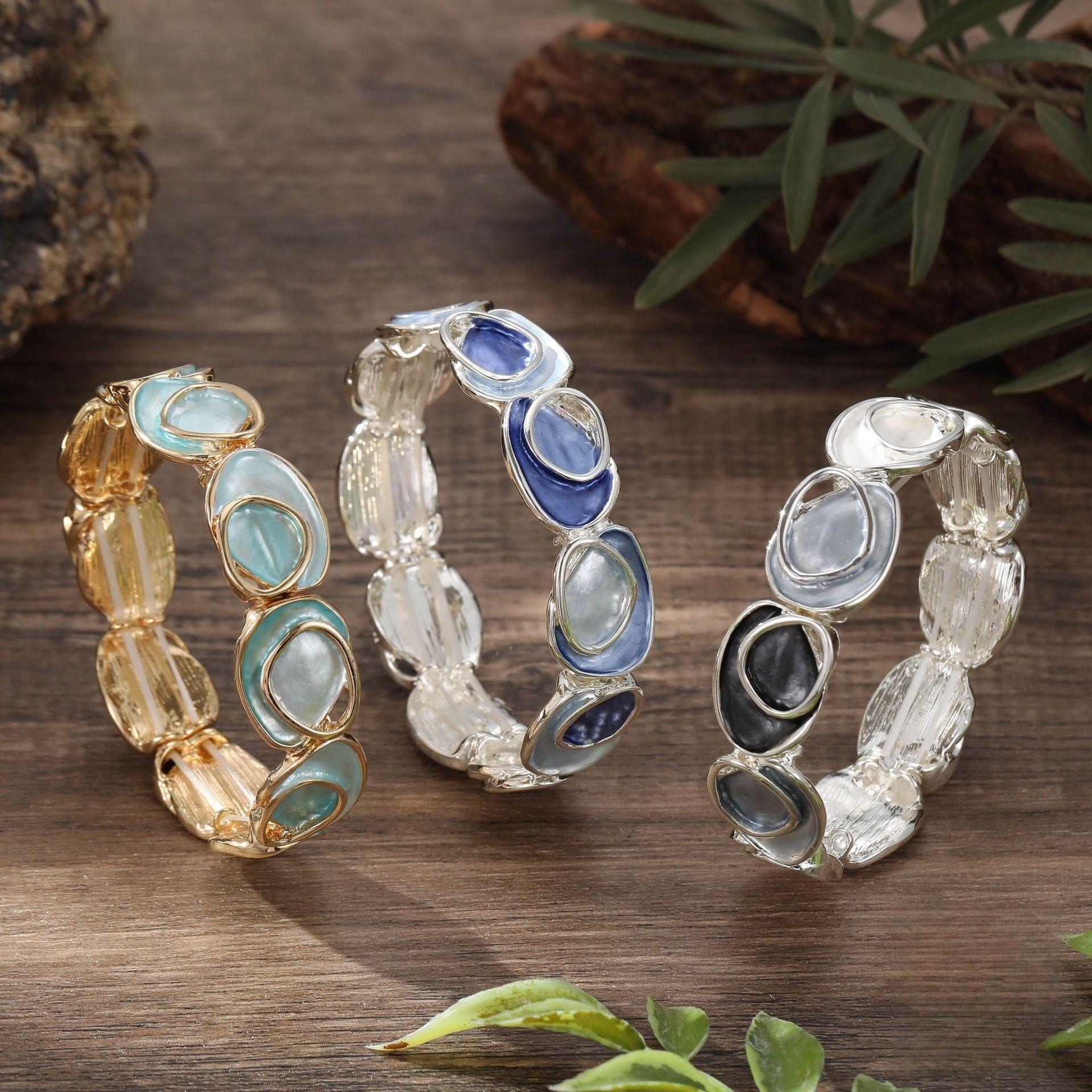 

Цветная масляная живопись, нерегулярный овальный эластичный браслет, универсальный женский высококачественный геометрический браслет