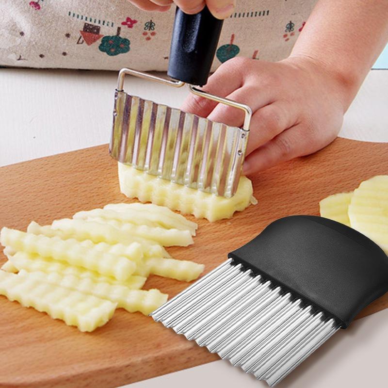 1PC Stainless Steel Potato Knife, Creative Wave Potato Knife, Potato Cutting Chip Knife Kitchen Gadgets Wolf Tooth Potato Cutting