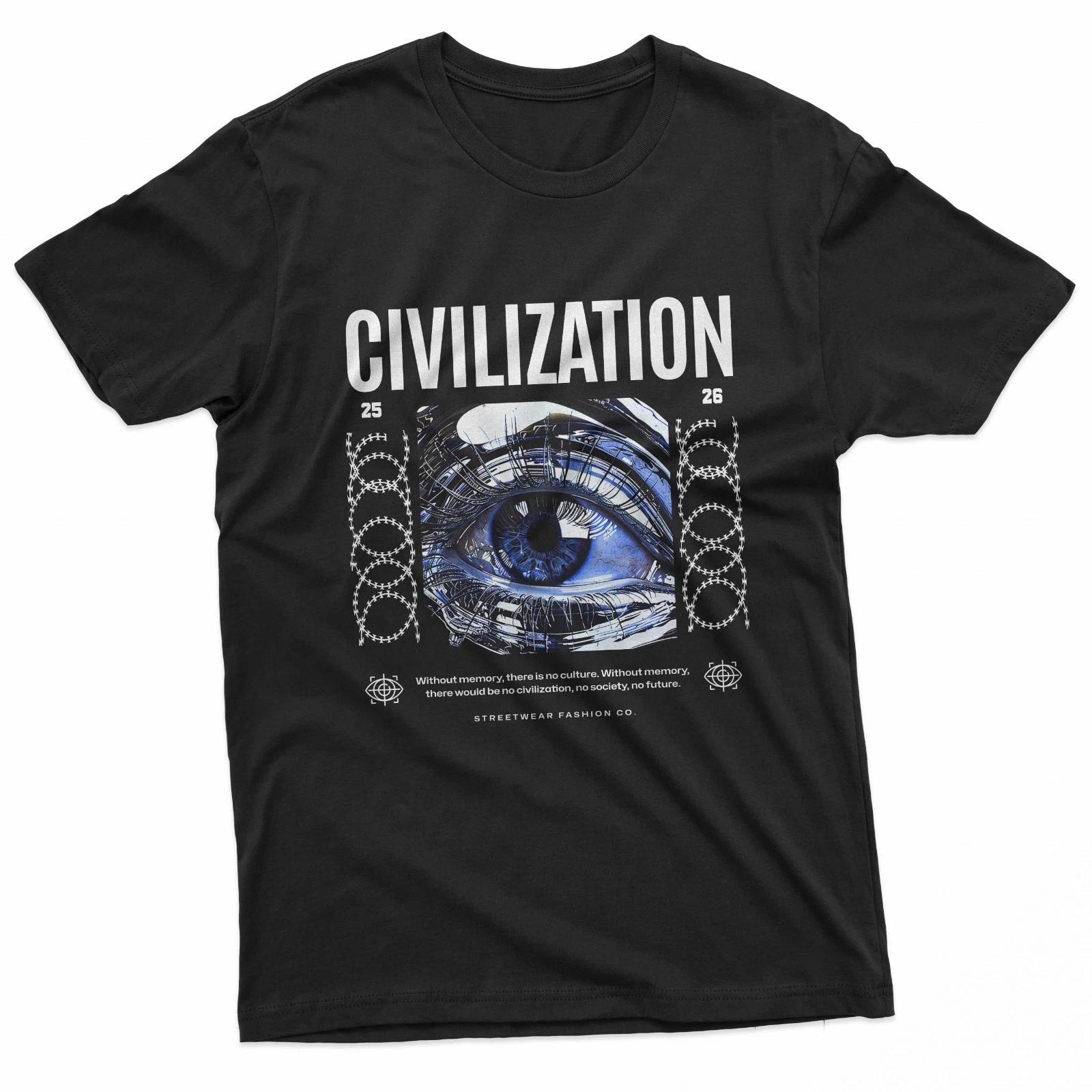 Sci-Fi Aesthetic Robot Eye Streetwear 100% Cotton T-shirt Mens Tees Top S