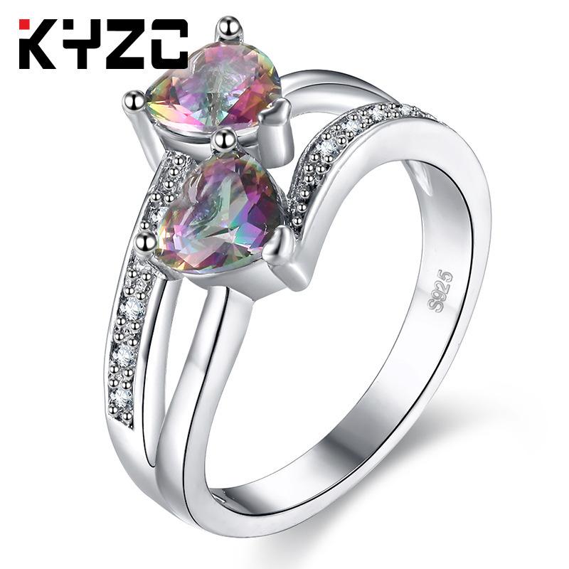 Popular Color Double Heart-Shaped Colorful Zircon Ring, Platform Jewelry.