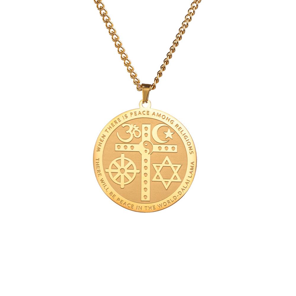 Moon Cross Star of David OM Symbol Necklace Stainless Steel Hexagram Pendant Necklaces Religious Amulet Jewelry Gifts