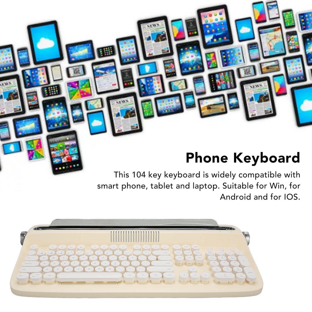 Wireless Typewriter Keyboard Retro 104 Keys 5.0 Integrated Stand Tablet Keyboard for Smart Phone Laptop
